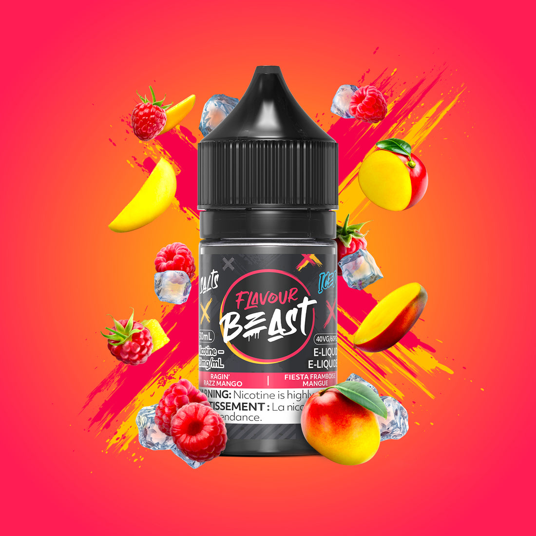 SALTBASE FLAVOUR BEAST RAGIN' RAZZ MANGO ICED