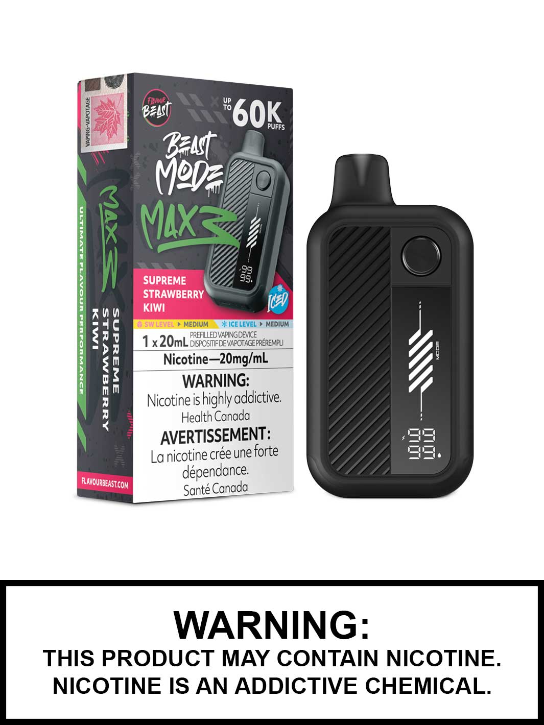 FLAVOUR BEAST BEAST MODE MAX 3 60K - Supreme Strawberry Kiwi Iced
